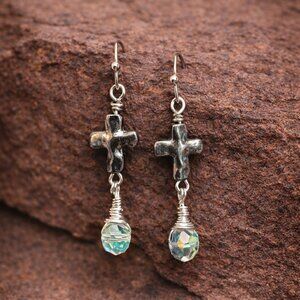 2 for $12 -Beautiful handmade cross and iridescent bead earrings!!